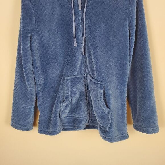 Stan Herman Blue Chevron Soft Plush Zip Up Hooded Jacket Size medium - Picture 3 of 6